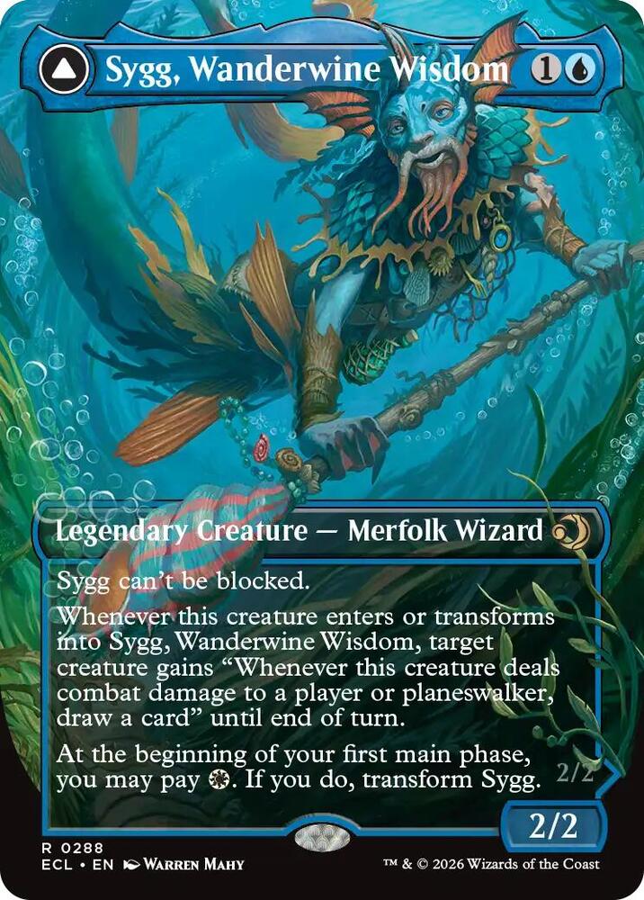 Sygg, Wanderwine Wisdom // Sygg, Wanderbrine Shield 288/408 (Lorwyn Eclipsed)  - Borderless Foil