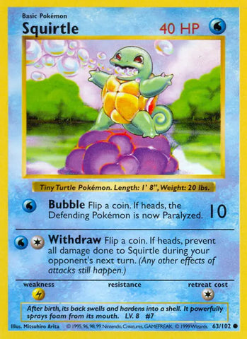 Squirtle 063/102 (Base Set (Shadowless))  - Unlimited