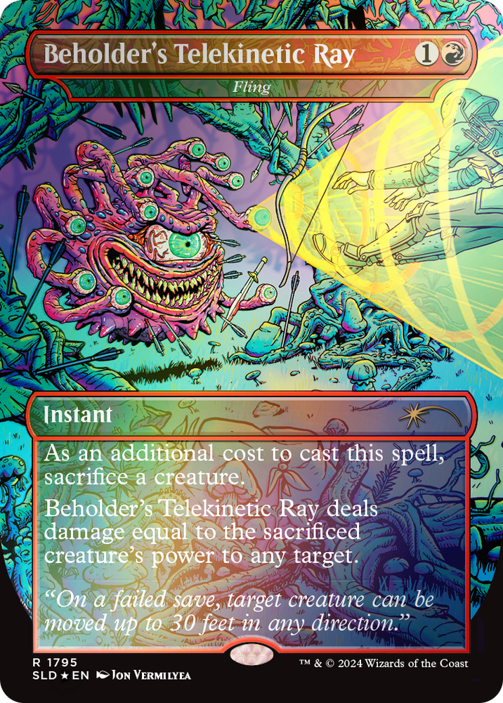 Beholder's Telekinetic Ray // Fling 1795 (Secret Lair Drop Series)  - Borderless Rainbow Foil