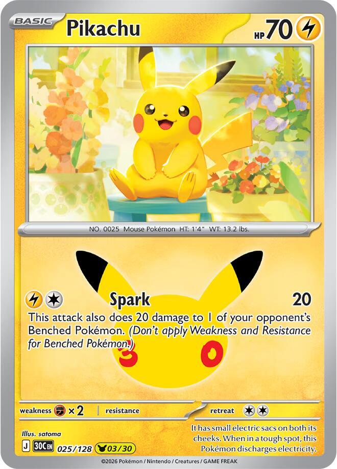 Pikachu 025/128 (ME: 30th Celebration)  - Holofoil