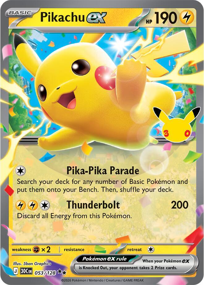 Pikachu ex 053/128 (ME: 30th Celebration)  - Holofoil