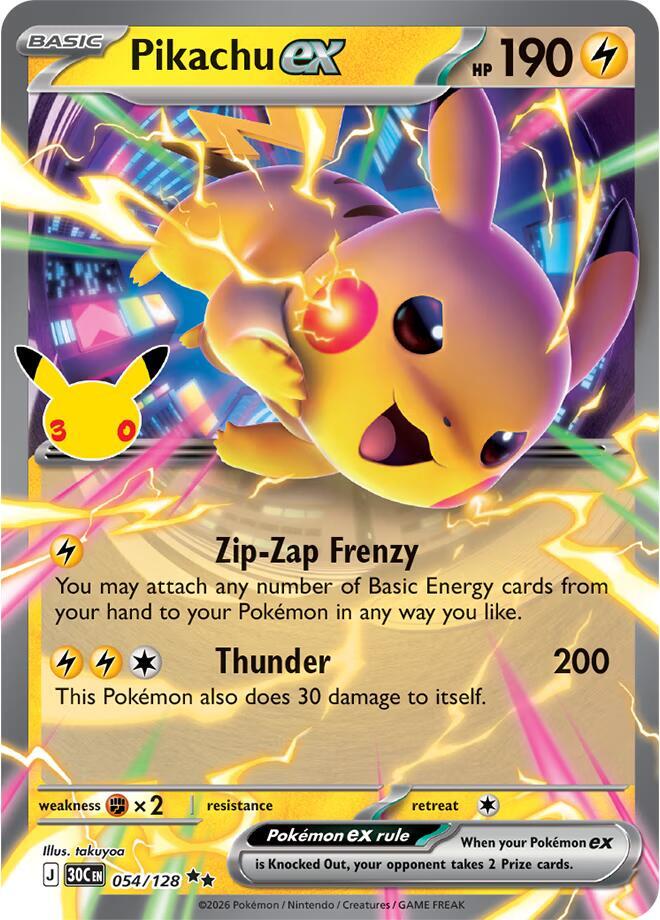 Pikachu ex 054/128 (ME: 30th Celebration)  - Holofoil