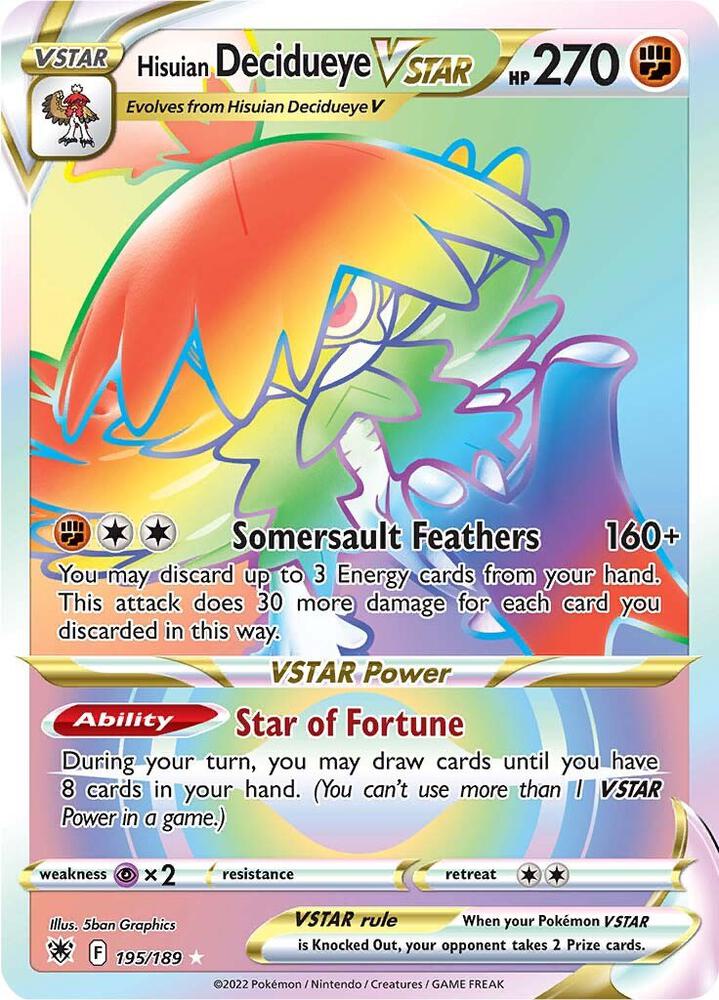 Hisuian Decidueye VSTAR Secret 195/189 (SWSH10: Astral Radiance)  - Holofoil