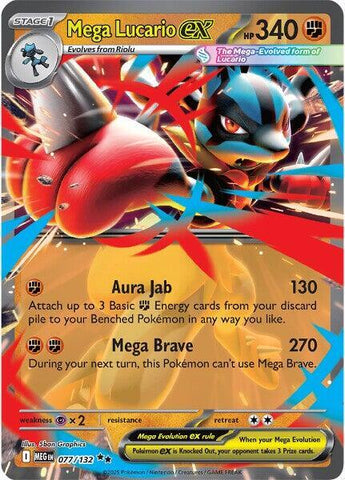 Mega Lucario ex 077/132 (ME01: Mega Evolution)  - Holofoil