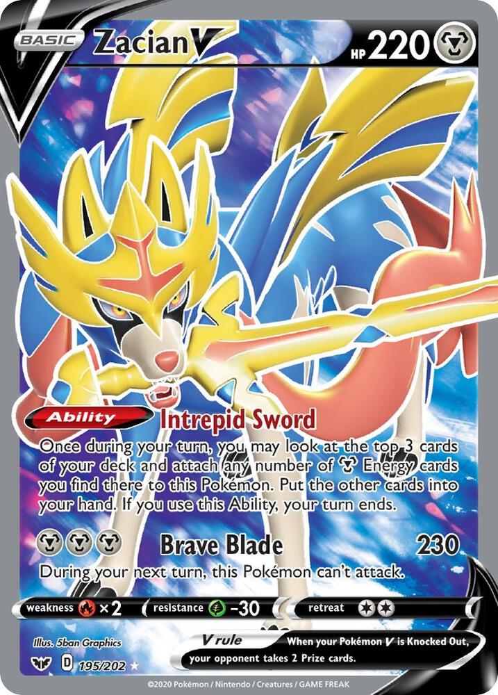 Zacian V 195/202 (SWSH01: Sword & Shield Base Set)  - Holofoil