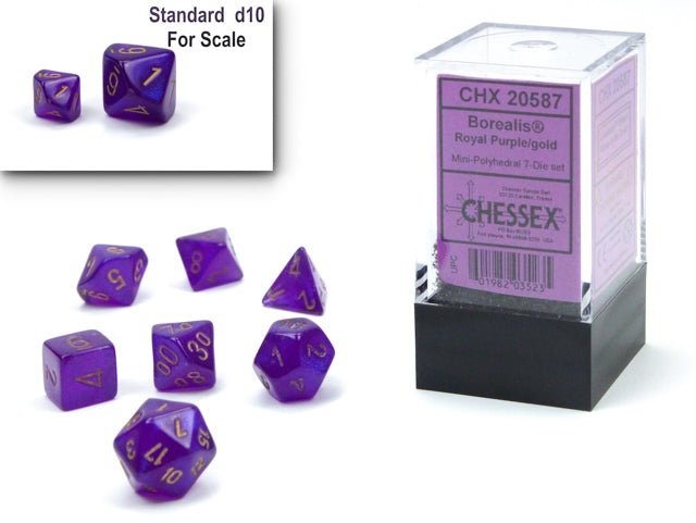 Chessex Dice Borealis Royal Purple/gold Luminary Mini-Polyhedral 7-Die Set