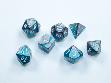 Chessex Dice Gemini Steel-Teal/white Mini-Polyhedral 7-Die Set
