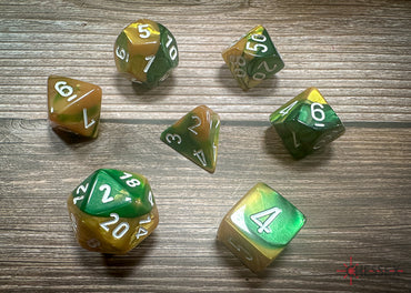 Chessex Dice Gemini Gold-Green/white Polyhedral 7-Die Set