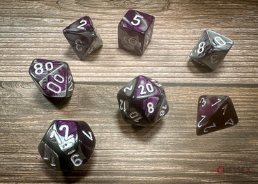 Chessex Dice Gemini Purple-Steel/white Polyhedral 7-Die Set