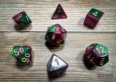 Chessex Dice Gemini Green-Purple/gold Polyhedral 7-Die Set