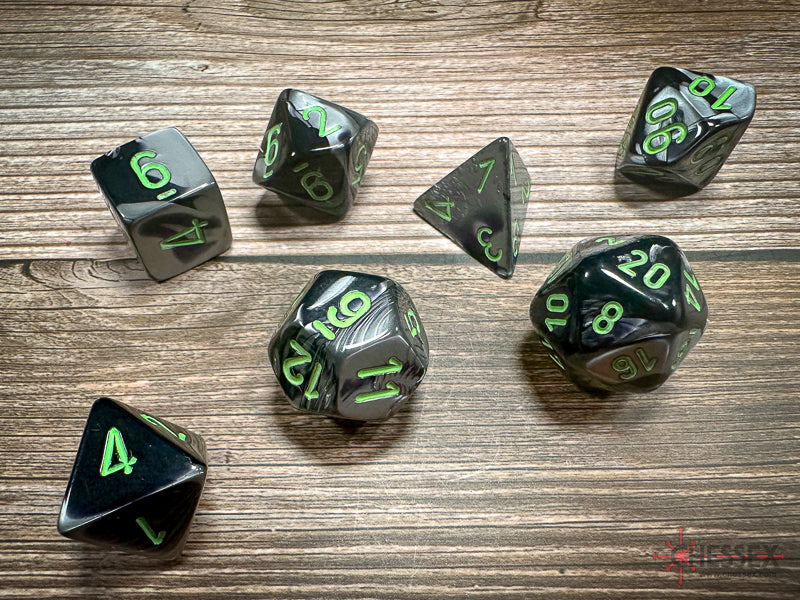 Chessex Dice Gemini Black-Grey/green Polyhedral 7-Die Set