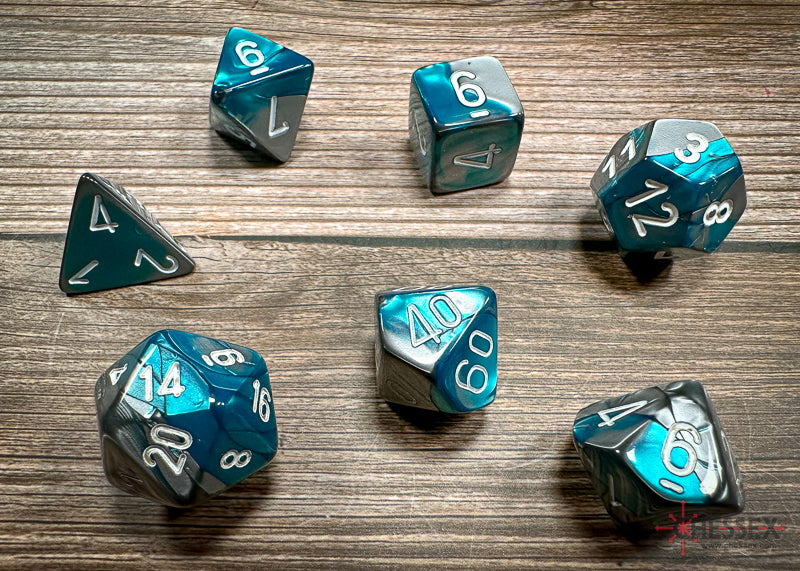 Chessex Dice Gemini Steel-Teal/white Polyhedral 7-Die Set