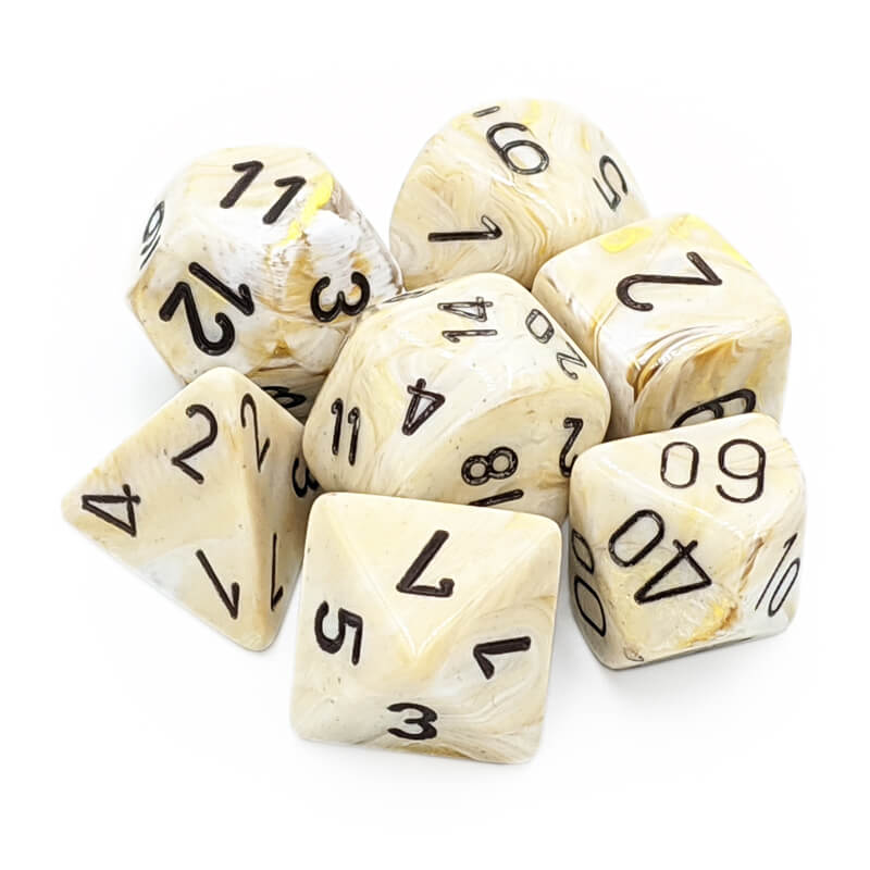Chessex Dice Marble Ivory/black Polyhedral 7-Die Set
