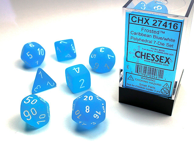 Chessex Dice Frosted Caribbean Blue/white Polyhedral 7-Die Set