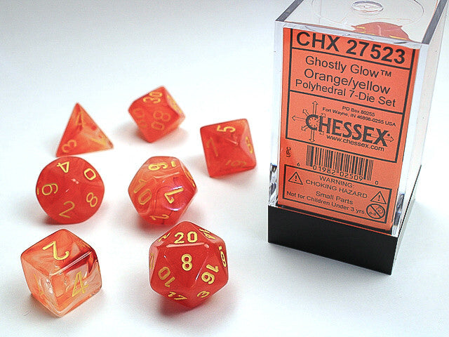 Chessex Dice Ghostly Glow Orange/Yellow Polyhedral 7-Die Set