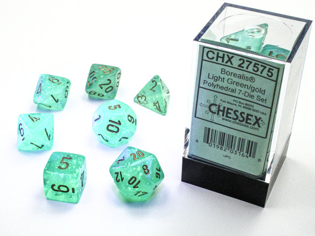 Chessex Dice Borealis Light Green/gold Luminary Polyhedral 7-Die Set