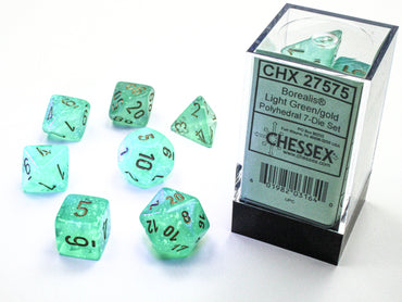 Chessex Dice Borealis Light Green/gold Luminary Polyhedral 7-Die Set