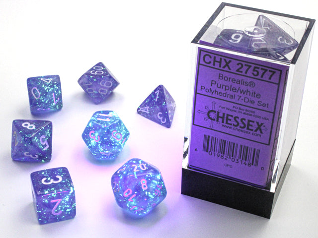 Chessex Dice Borealis Purple/white Luminary Polyhedral 7-Die Set