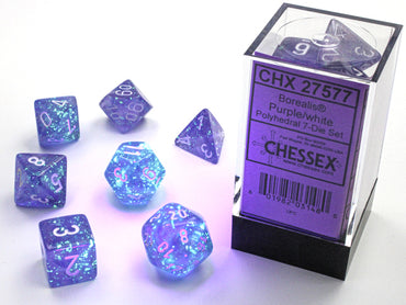 Chessex Dice Borealis Purple/white Luminary Polyhedral 7-Die Set