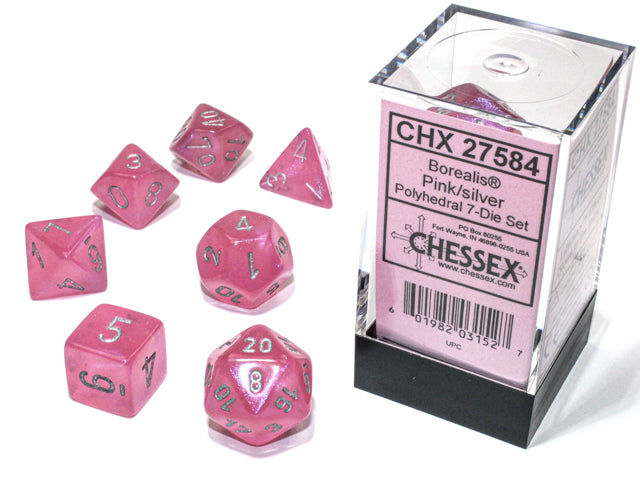 Chessex Dice Borealis Pink/silver Luminary Polyhedral 7-Die Set