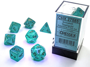 Chessex Dice Borealis Teal/gold Luminary Polyhedral 7-Die Set