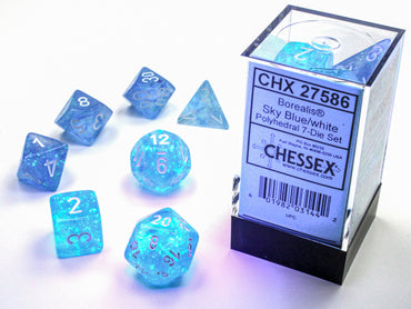 Chessex Dice Borealis Sky Blue/white Luminary Polyhedral 7-Die Set