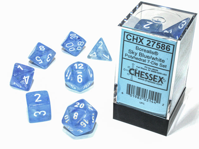 Chessex Dice Borealis Sky Blue/white Luminary Polyhedral 7-Die Set