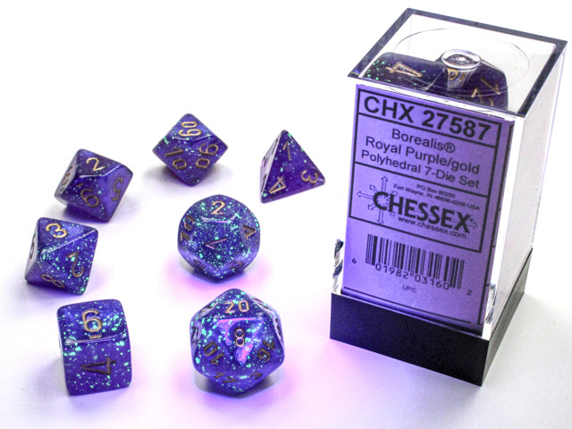 Chessex Dice Borealis Royal Purple/gold Luminary Polyhedral 7-Die Set
