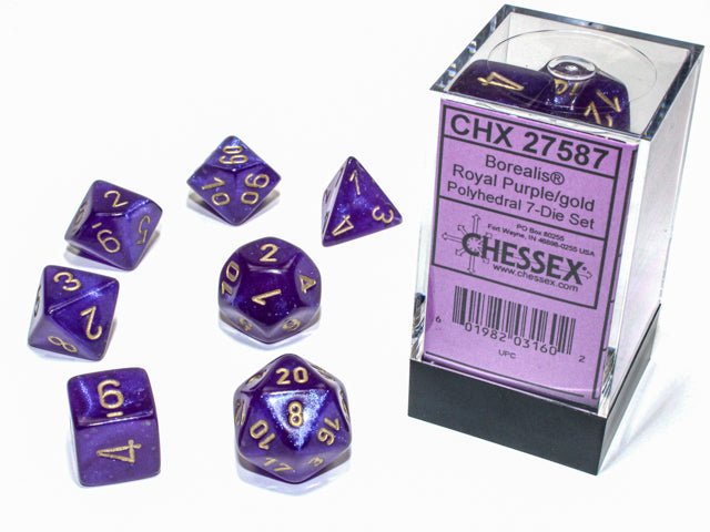 Chessex Dice Borealis Royal Purple/gold Luminary Polyhedral 7-Die Set