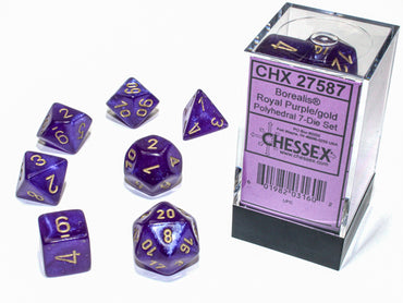 Chessex Dice Borealis Royal Purple/gold Luminary Polyhedral 7-Die Set