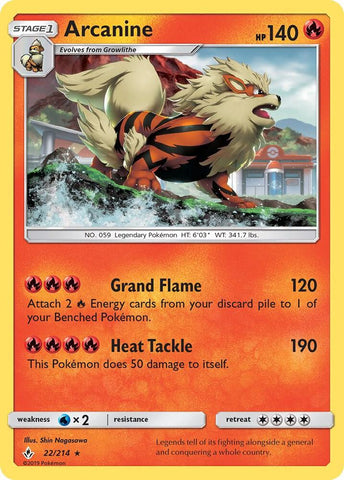 Arcanine 22/214 (SM - Unbroken Bonds)  - Holofoil