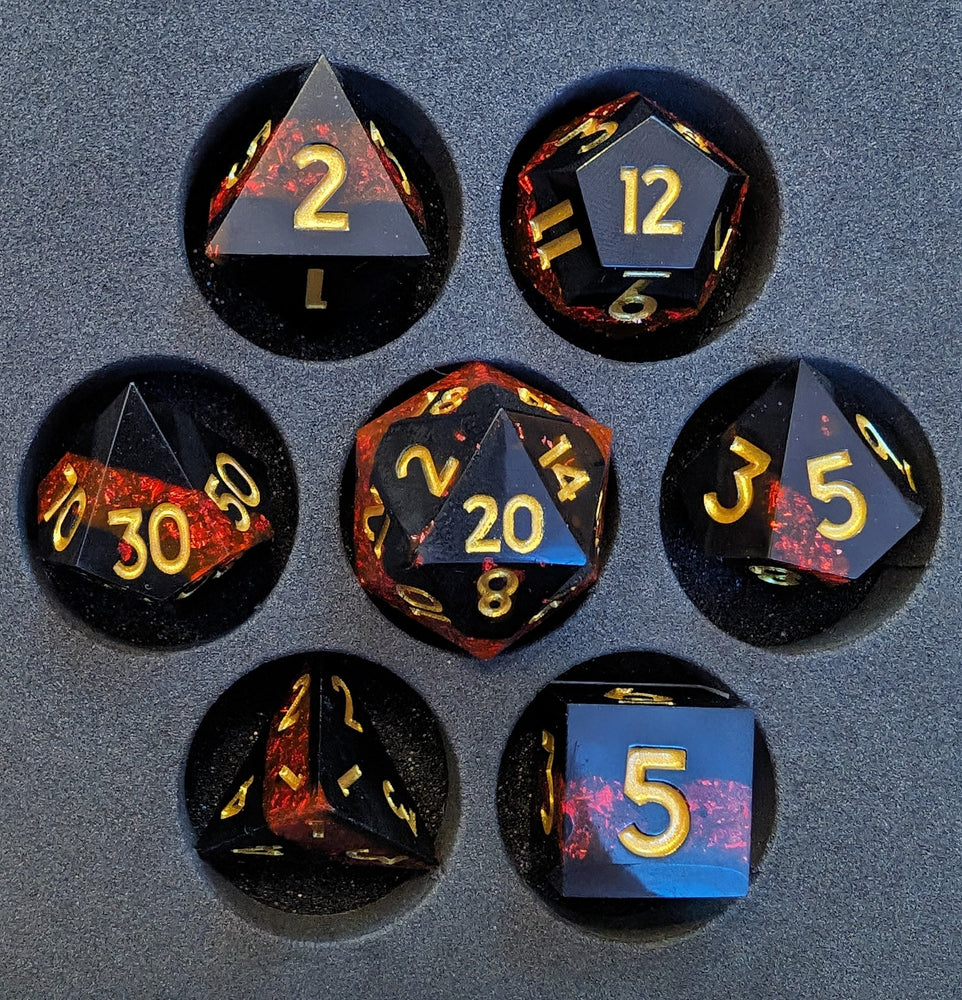 OZMTG -  Resin Dice with Red Strip  - Black