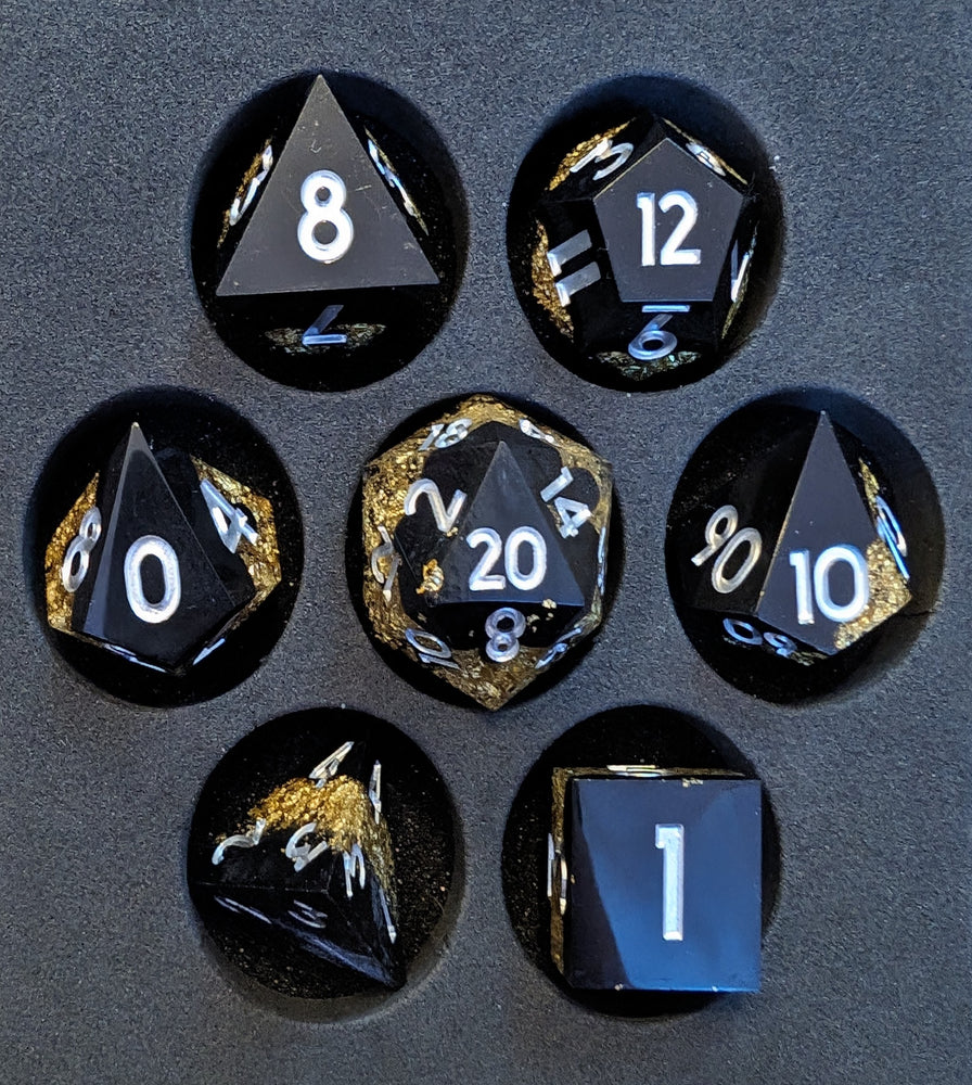 OZMTG -  Resin Dice with Gold Strip  - Black