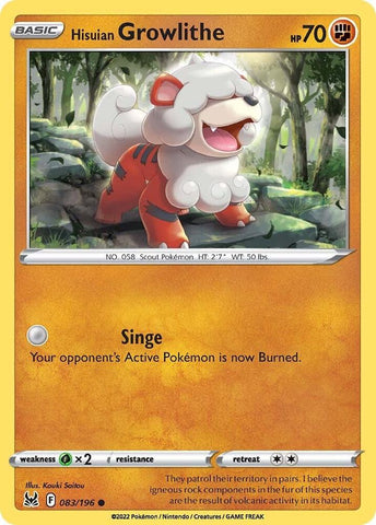 Hisuian Growlithe 083/196 (SWSH11: Lost Origin) 
