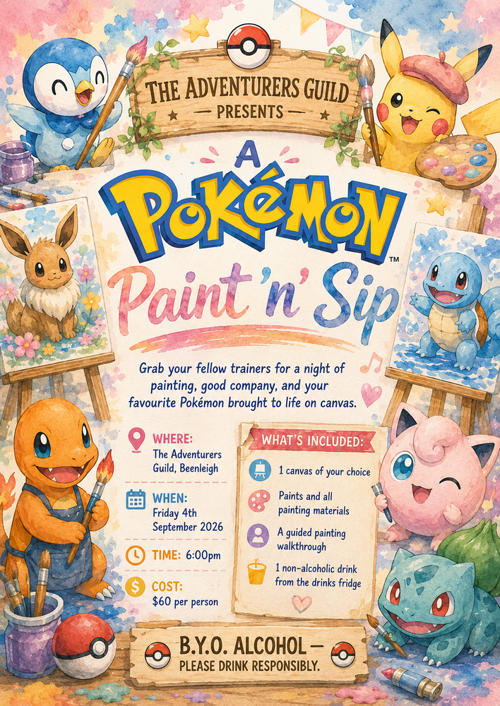 Pokemon Paint n Sip - Friday 4t Sept, 6pm