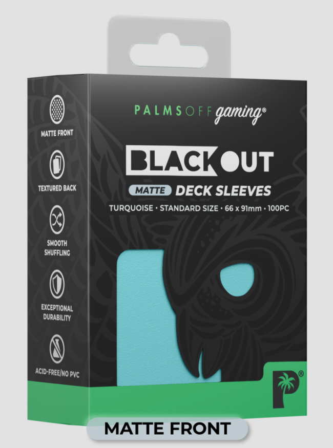 Palms Off Gaming - BLACKout Deck Sleeves - Standard - 100pc - TURQUOISE - Matte