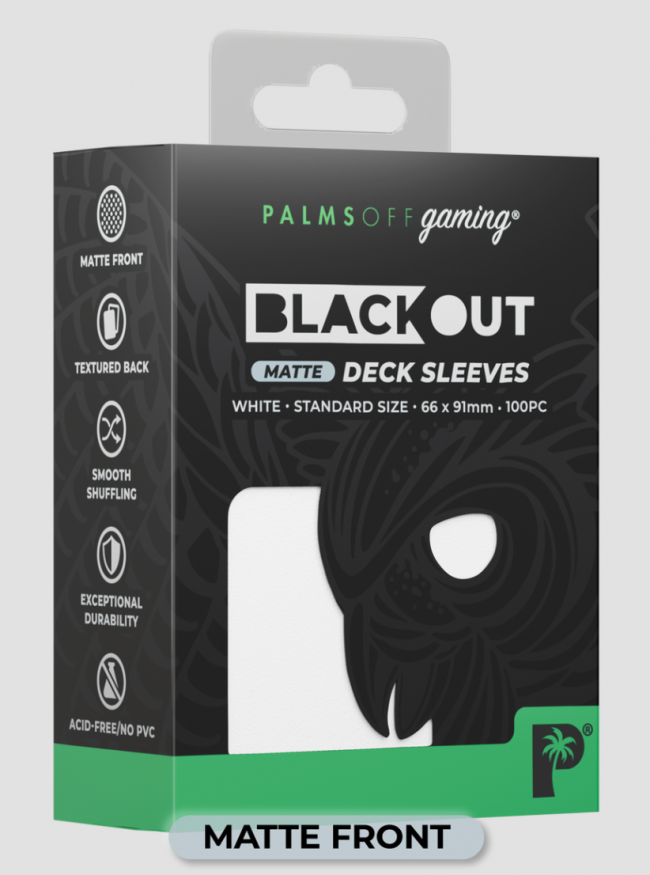 Palms Off Gaming - BLACKout Deck Sleeves - Standard - 100pc - WHITE Backing/Frosted Window - Matte